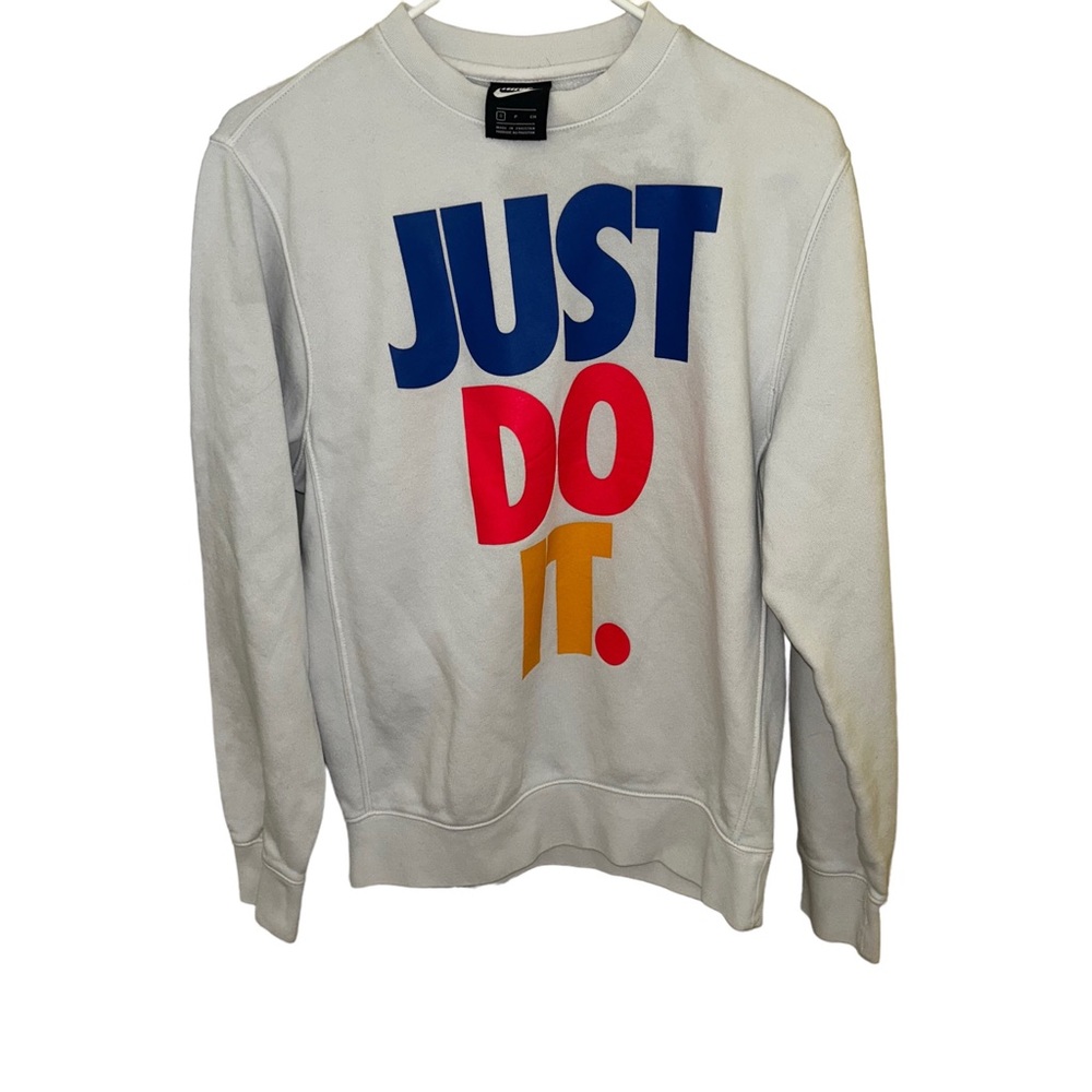 Nike WHITE sweater BLUE RED YELLOW just do it size small vintage 90s